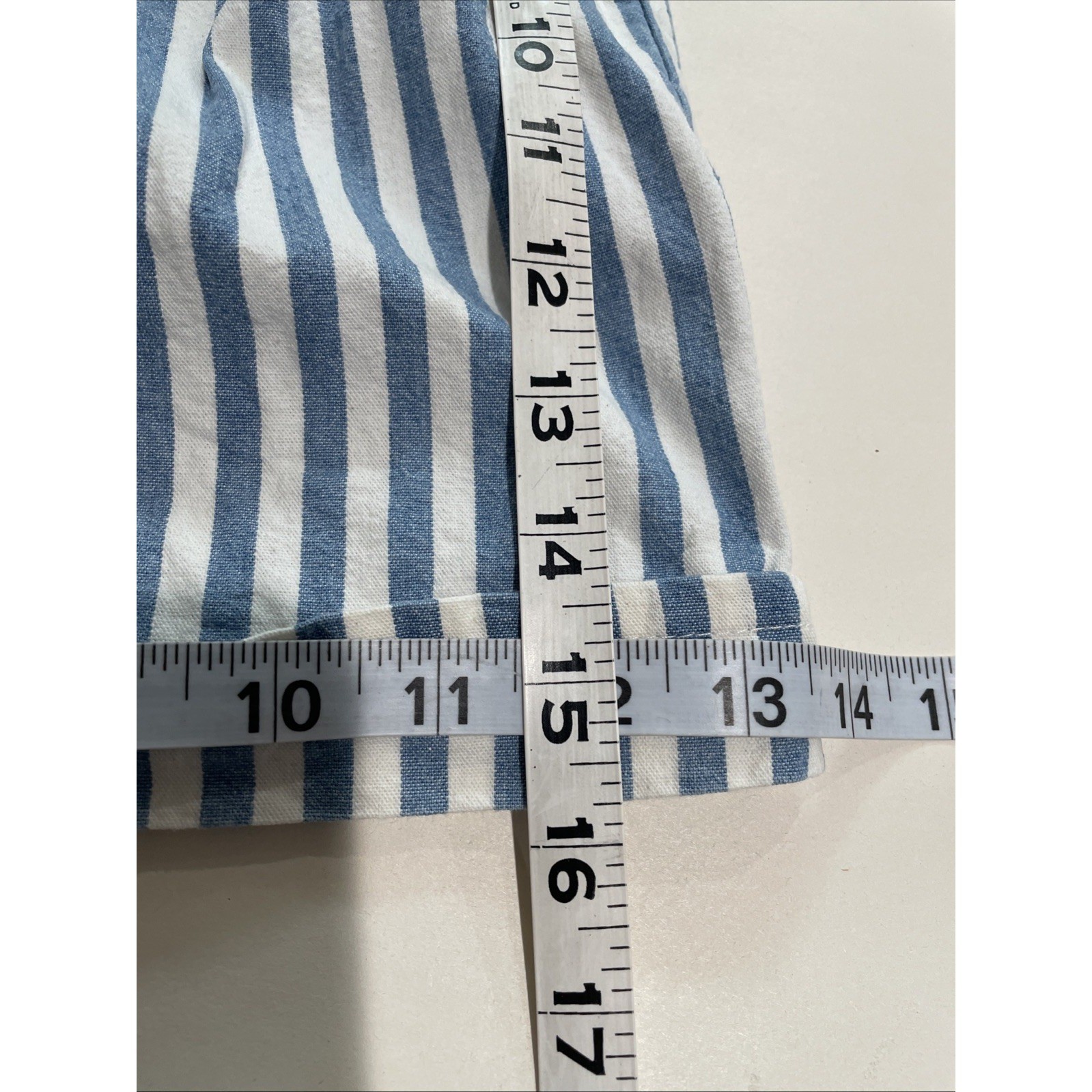 VTG 80s Stripe Short High Waist Pleated White Blue 100% Cotton SZ 5/6