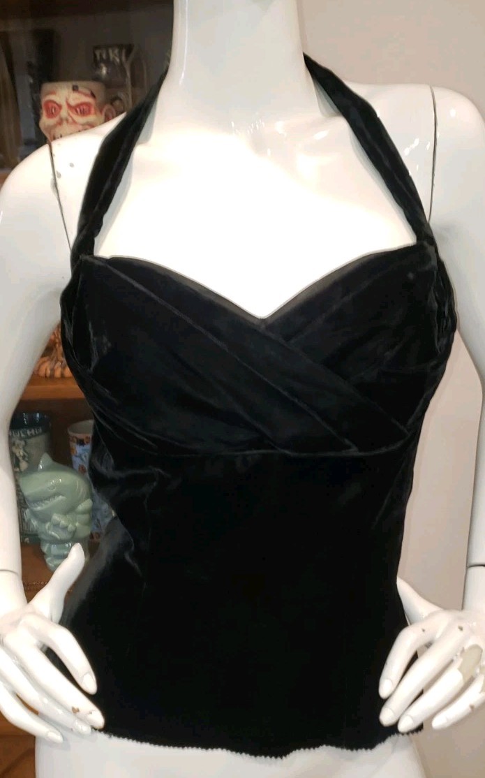 Vintage 1950s Bullet Bust Black Velvet Halter Top Sm