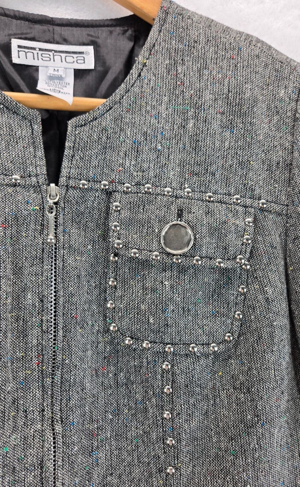 Vtg 90s Blazer Moto Gray Weave Multi Color Specs Silver Studs & Thread M Mishca