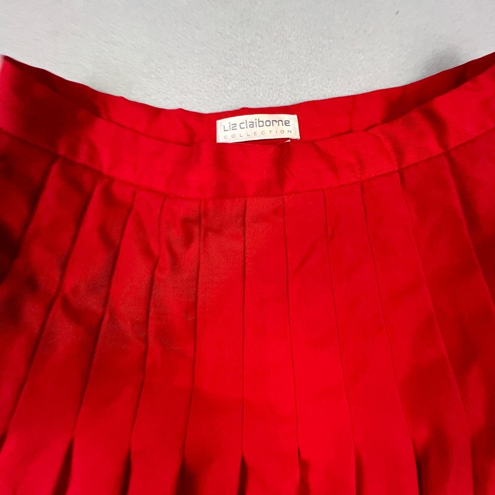 VTG Liz Claiborne Pleated Midi Skirt Womens 10 Red 100% Wool Career Classic
