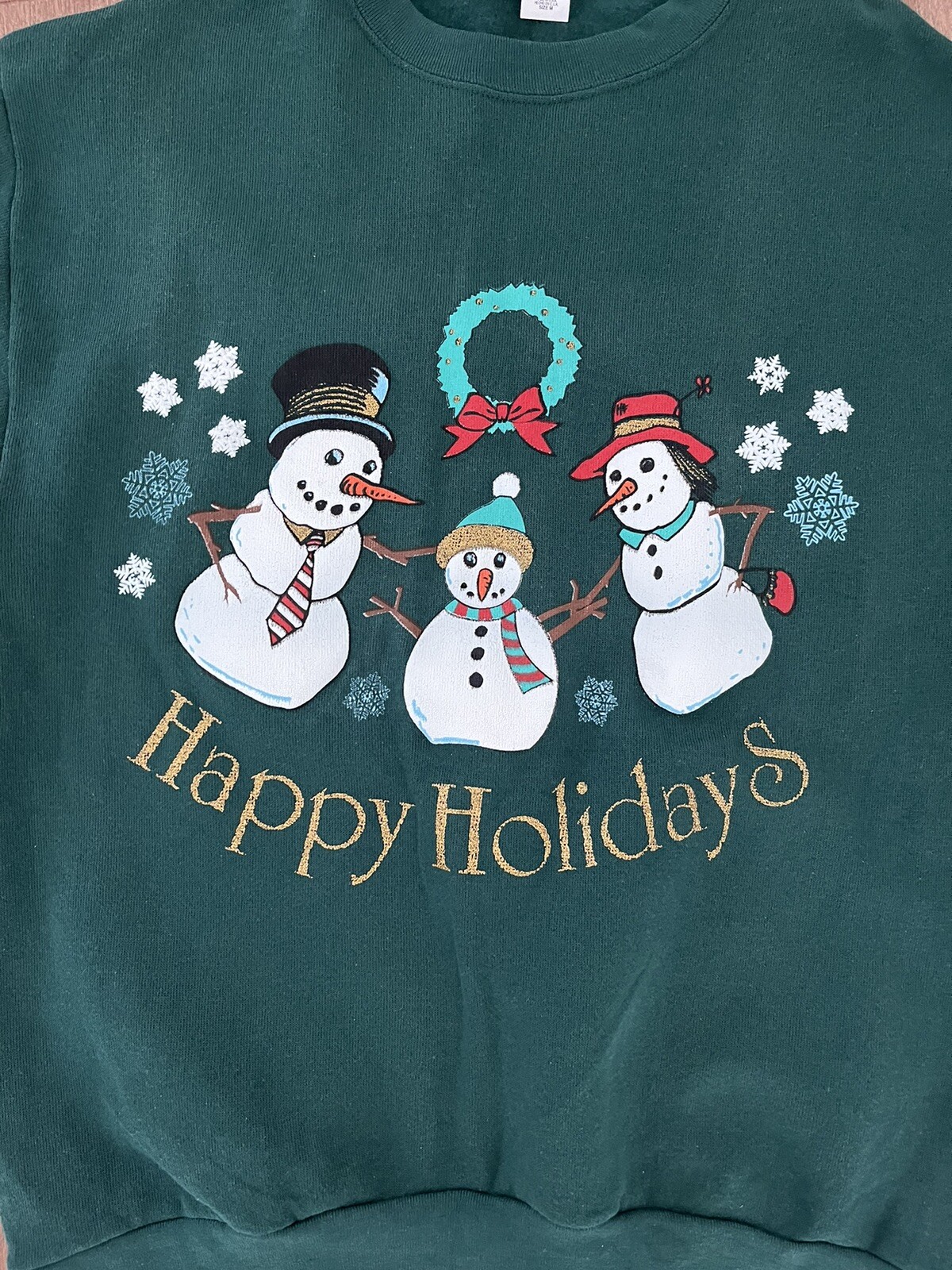 Vintage Women’s Christmas Holiday Sweatshirt Size M Textured Snowman 90s