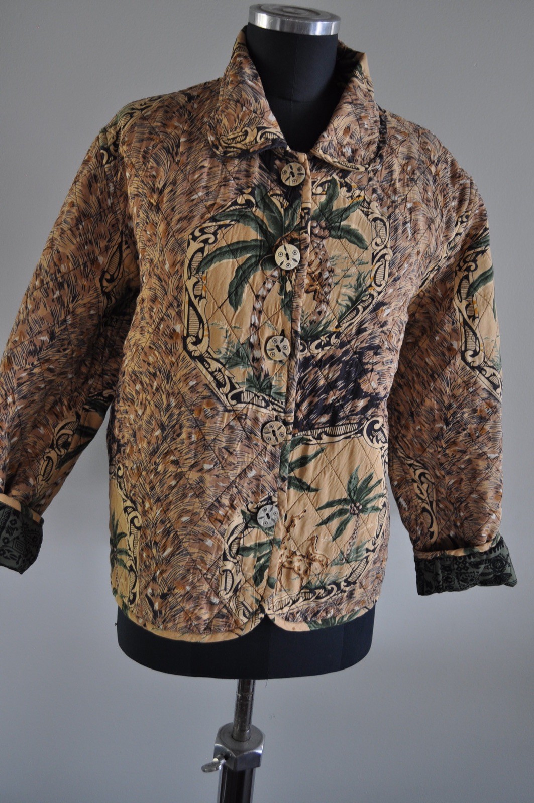 Vintage Alexis Kim by Allure Jacket Quilted size Medium Tan and Green