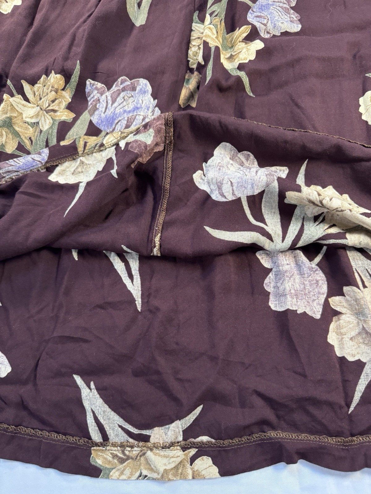 Vintage Jeri Marque 1980s A-line Maxi Skirt Deep Burgundy/Brown Floral Pattern M