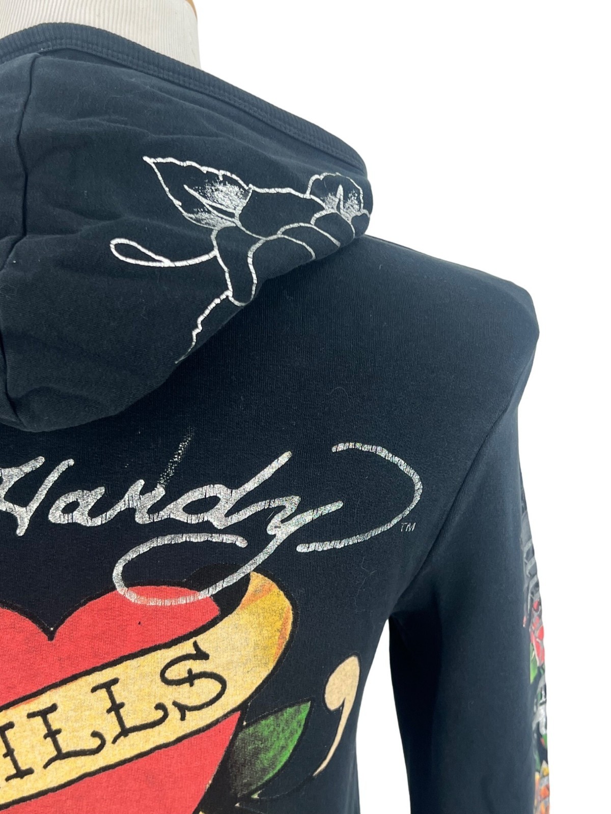 VTG Ed Hardy Christian Audigier Black Tattoo Graphic Zip Hoodie S | McBling Y2K