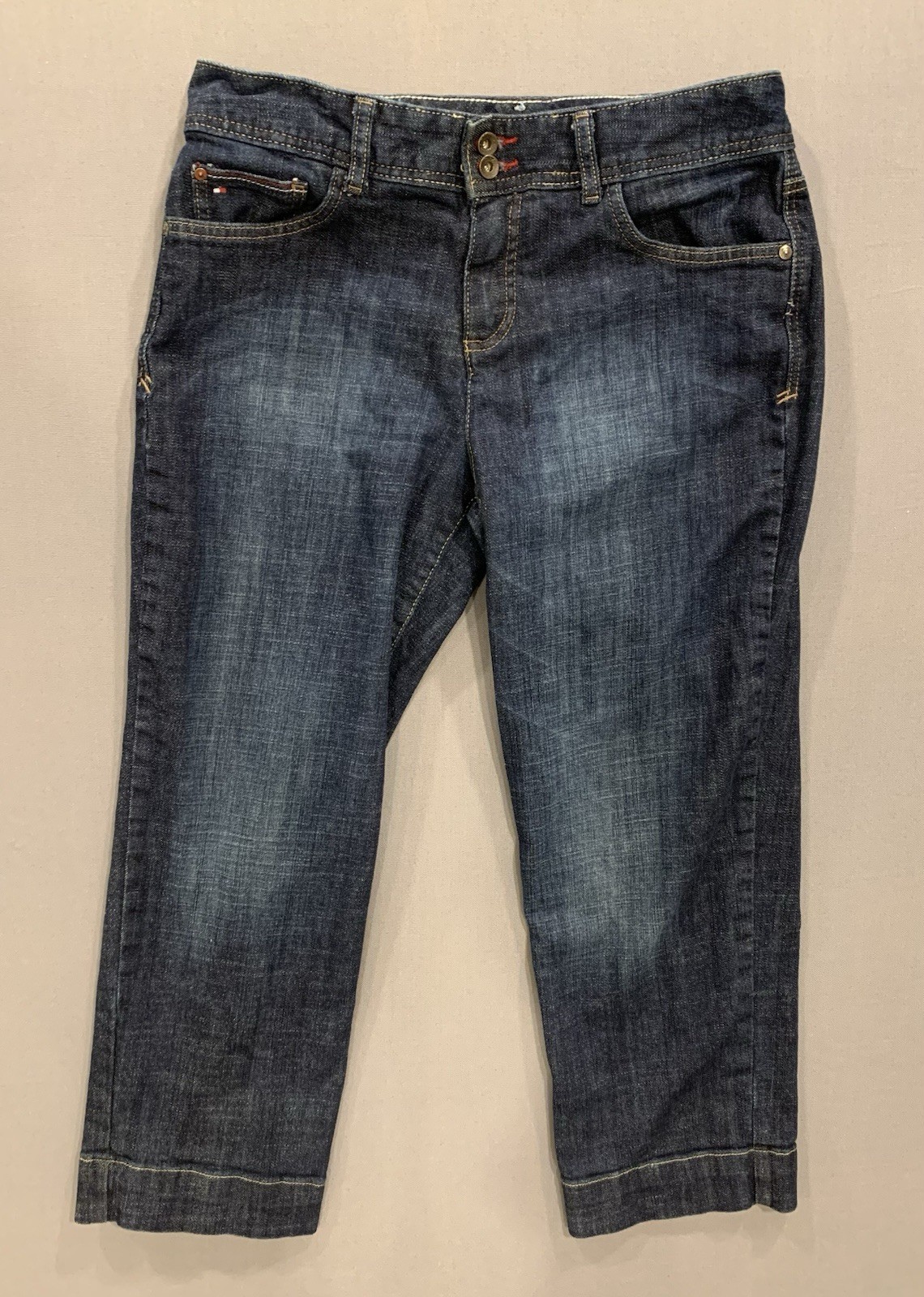 Vintage Tommy Hilfiger Denim Jeans Womens 8 Baggy Boyfriend Blue Crop Flag Logo