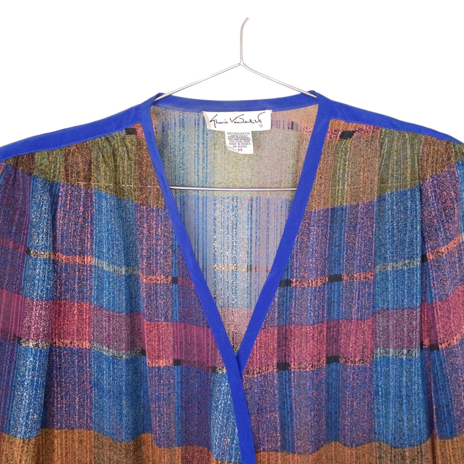 Gloria Vanderbilt Vintage 80s Metallic Plaid Peplum Top and Skirt Set Blue 14