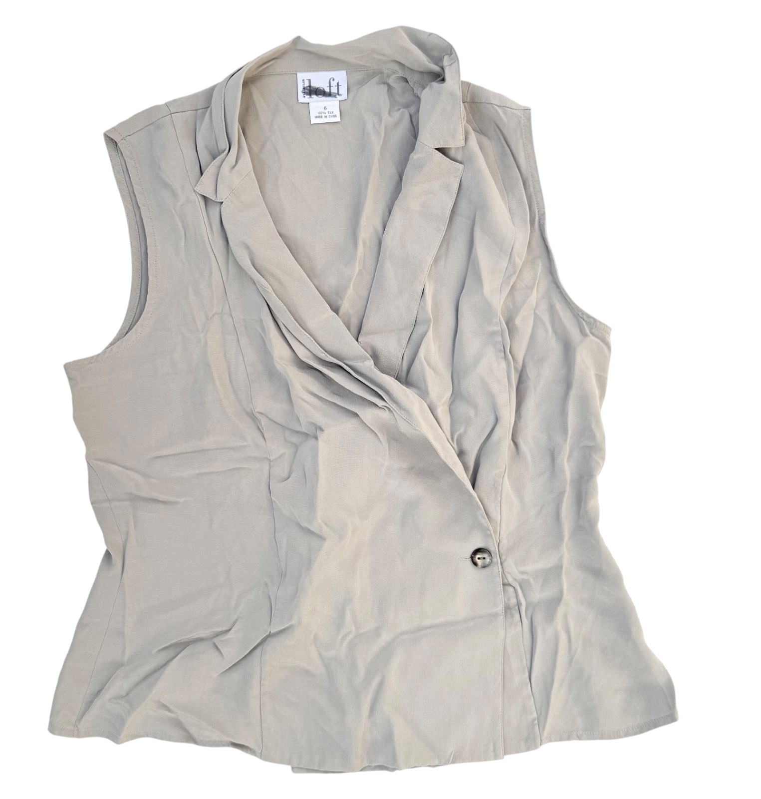 Vintage 90s Ann Taylor Loft Blouse Top Women’s Size 6 100% Silk Sleeveless Gray