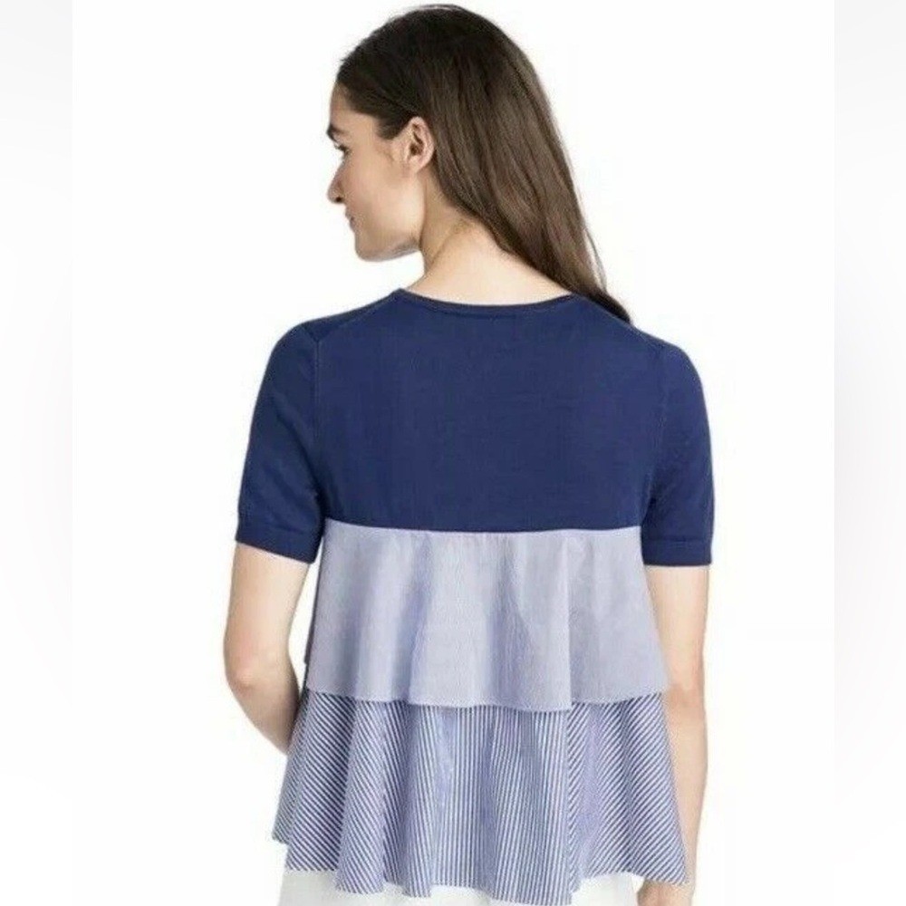 Vineyard Vines Mixed Media Tiered Sweater Blue Nautical Size Small
