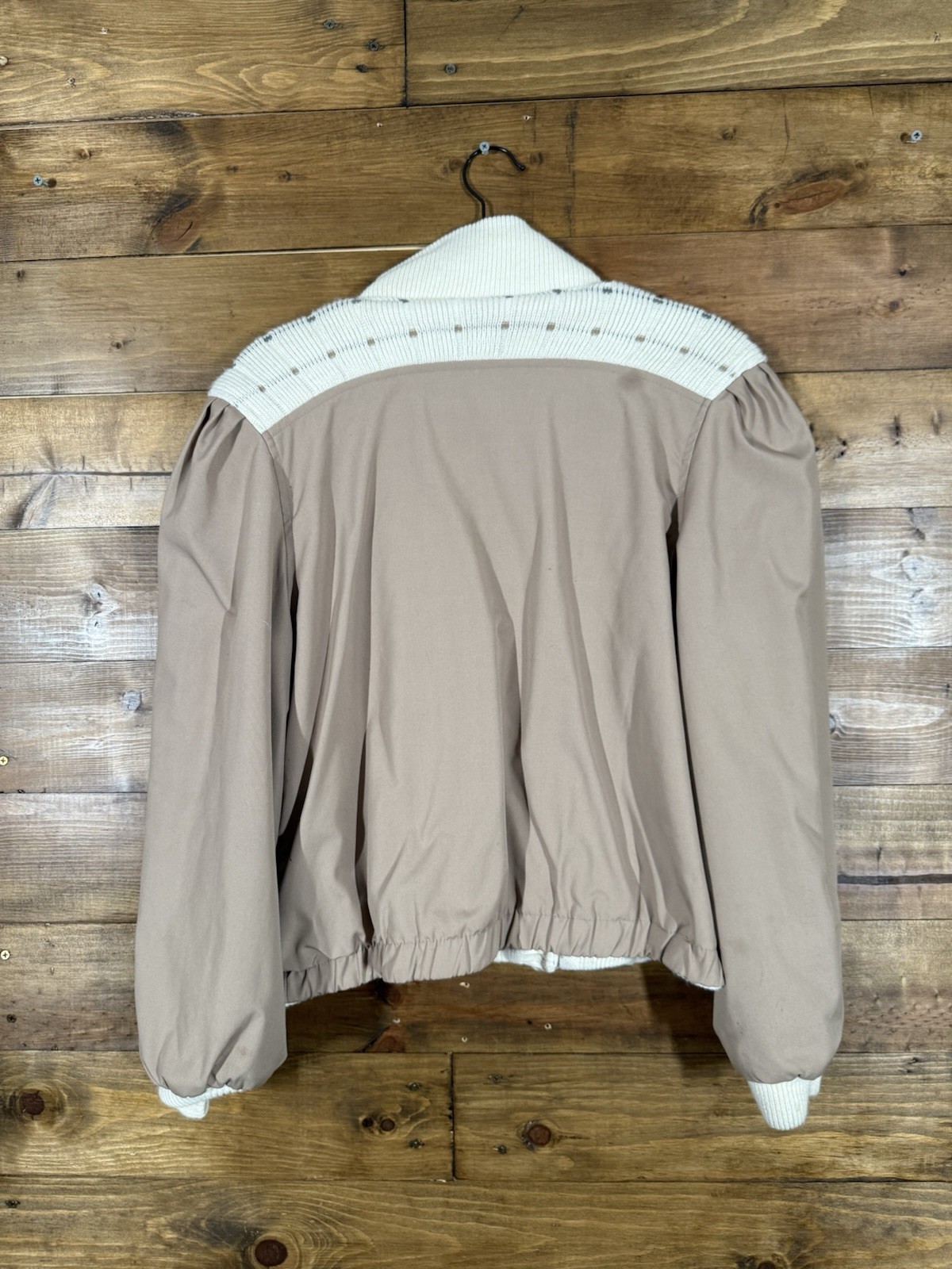 Vintage Andy John’s Tan, Cream And White Revisble Sweater Bomber Jacket Small
