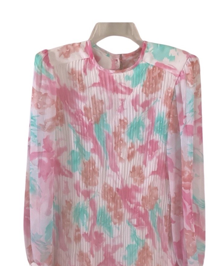 LISA MICHAELS Floral Watercolor Pastel Vintage 80s Dress Size 10 Made In USA