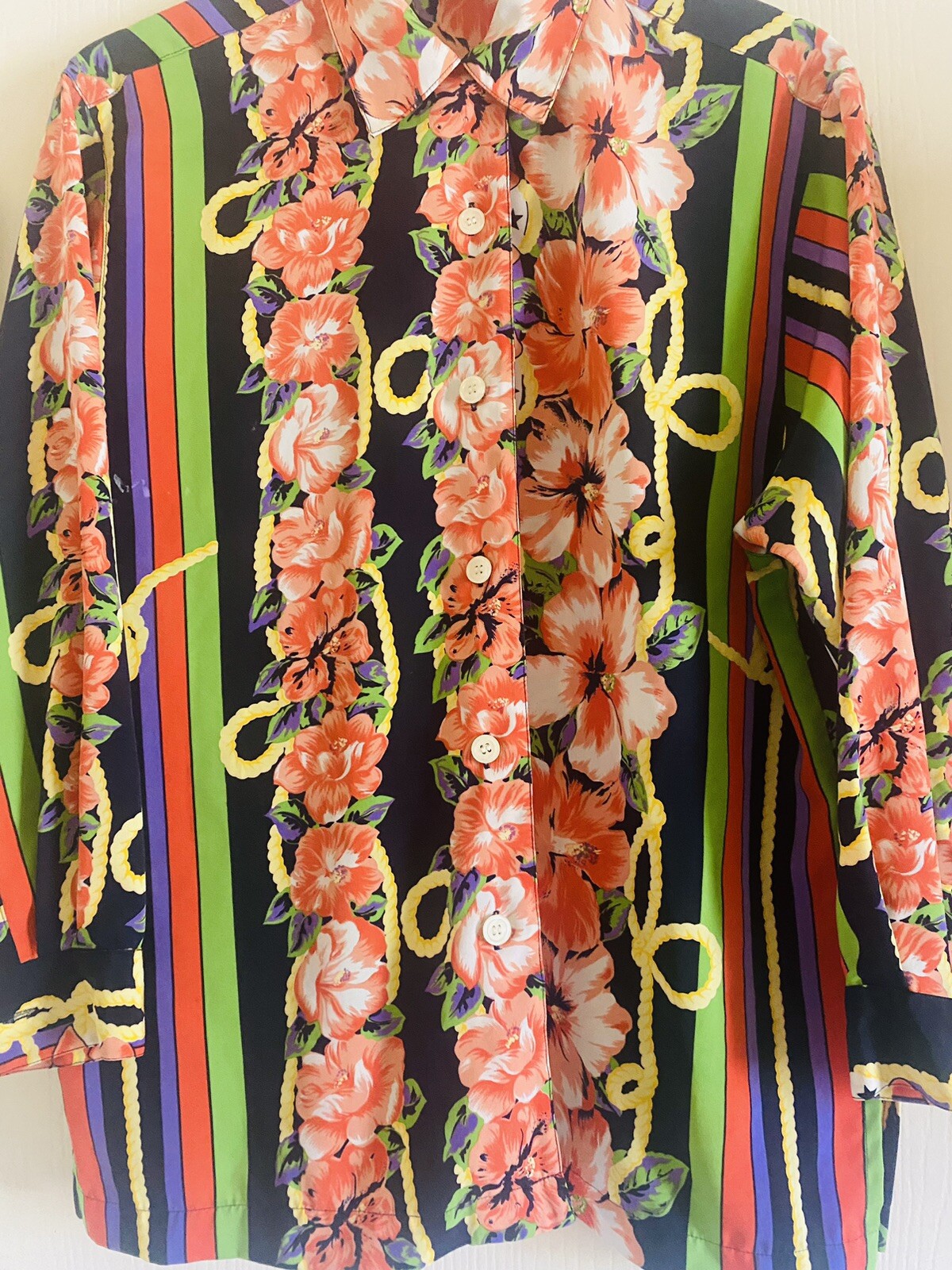 VTG Avant Garde 80s Preppy Old Money floral star novelty print blouse S/M