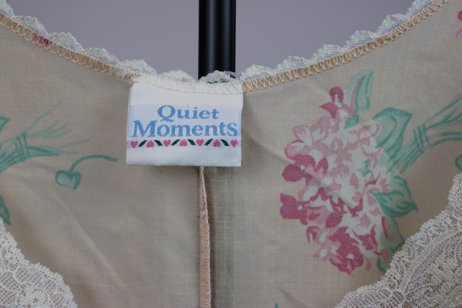 Quiet Moments Nightgown – 1X, Made in USA, Floral, Lace Trim, 40” Length