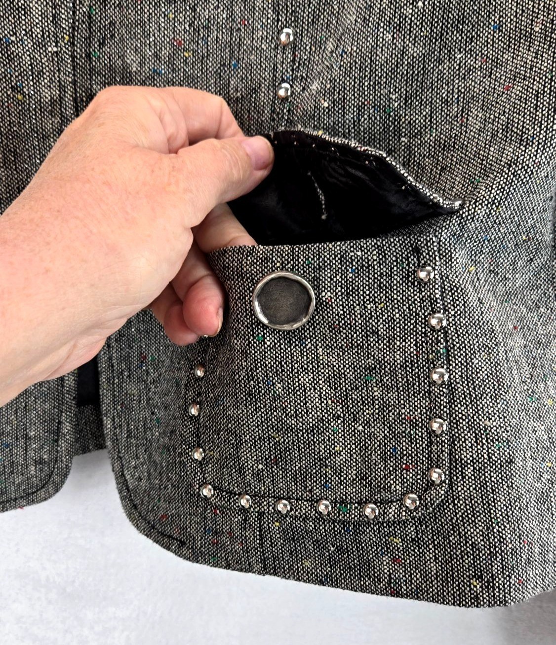 Vtg 90s Blazer Moto Gray Weave Multi Color Specs Silver Studs & Thread M Mishca