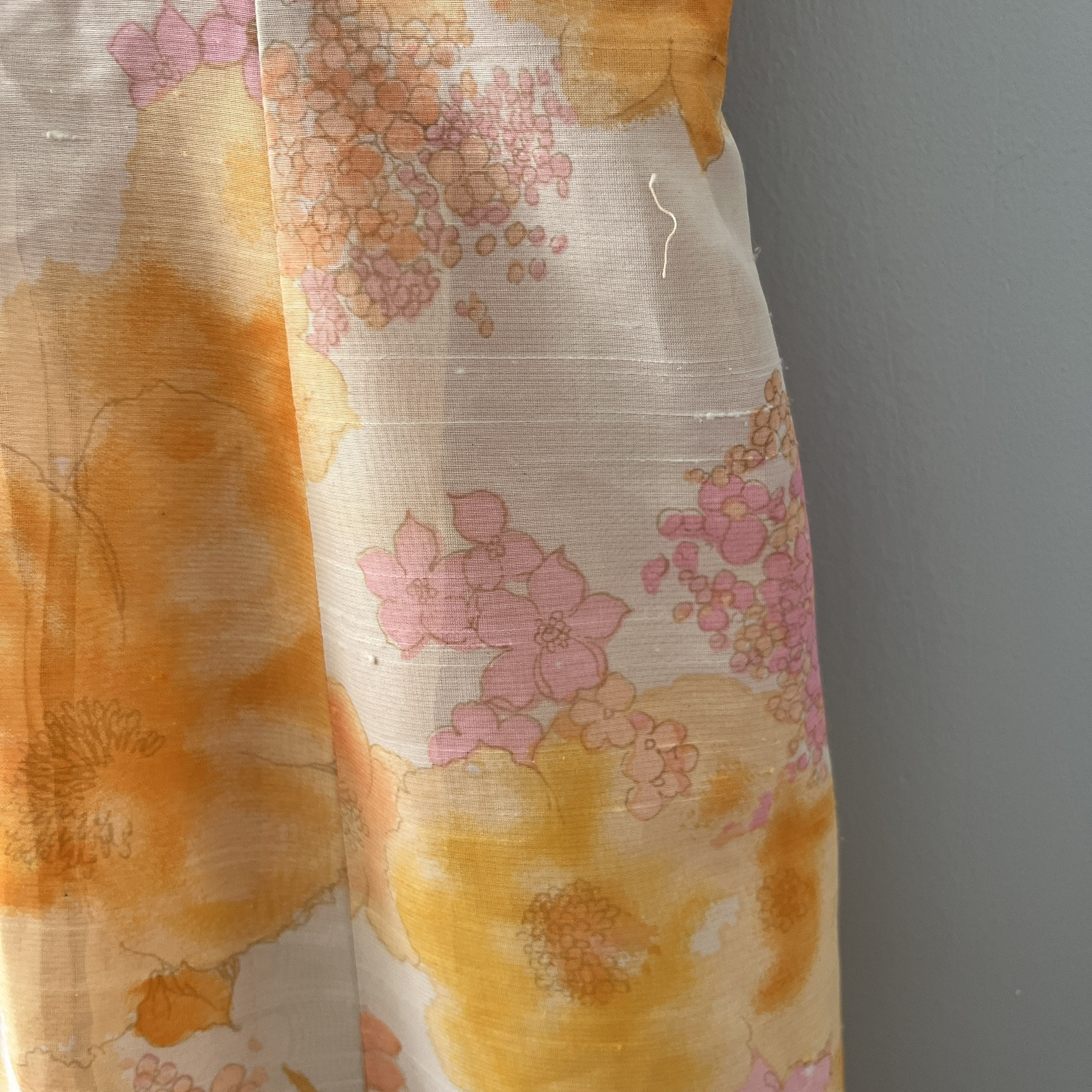 Vintage Orange and Pink Sleeveless Dress V Neck Beaded Abstract Floral Spring
