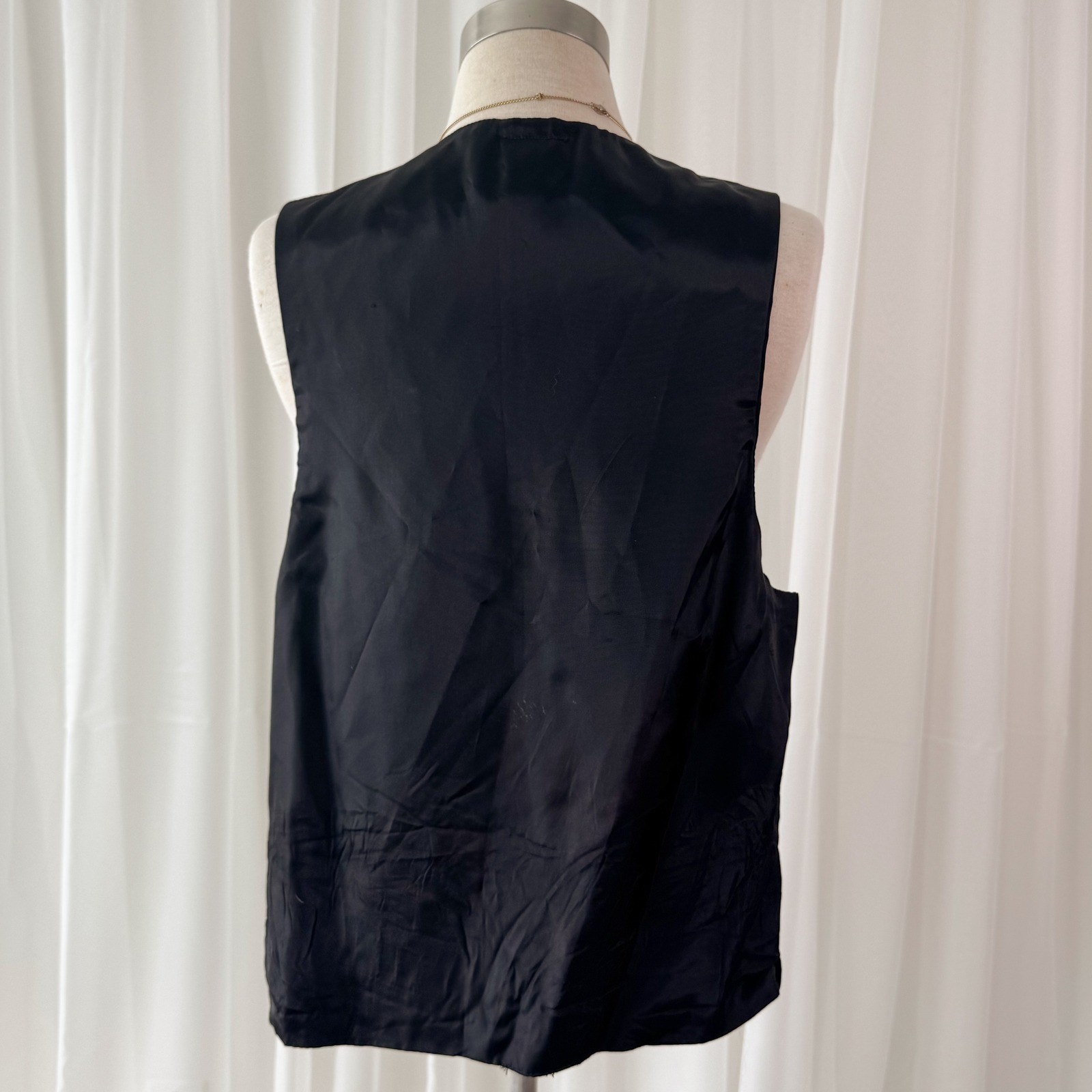 Vintage Black Gold Tapestry Vest Floral Baroque Boho Open Front Small Medium
