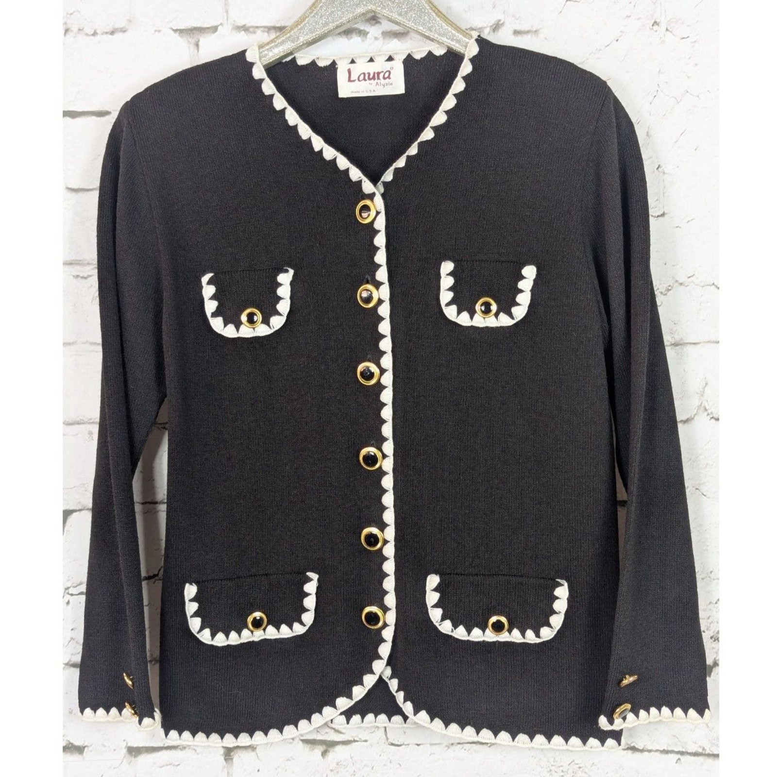 VTG LAURA by ALYZIA Classic Knit Cardigan Statement Buttons Old Money Size *M/L
