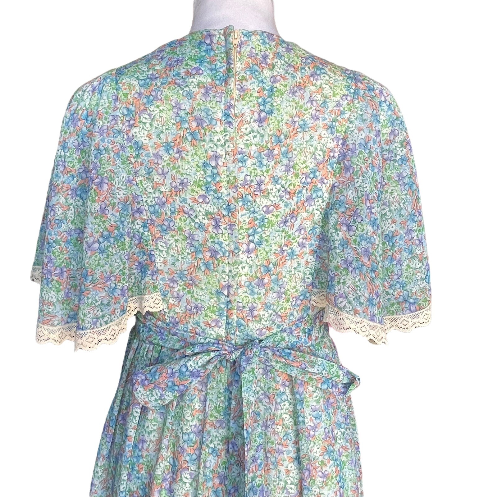 Vtg CANDI JONES CALIFORNIA Prairie Cottagecore Dress Floral Flutter Tie-back S