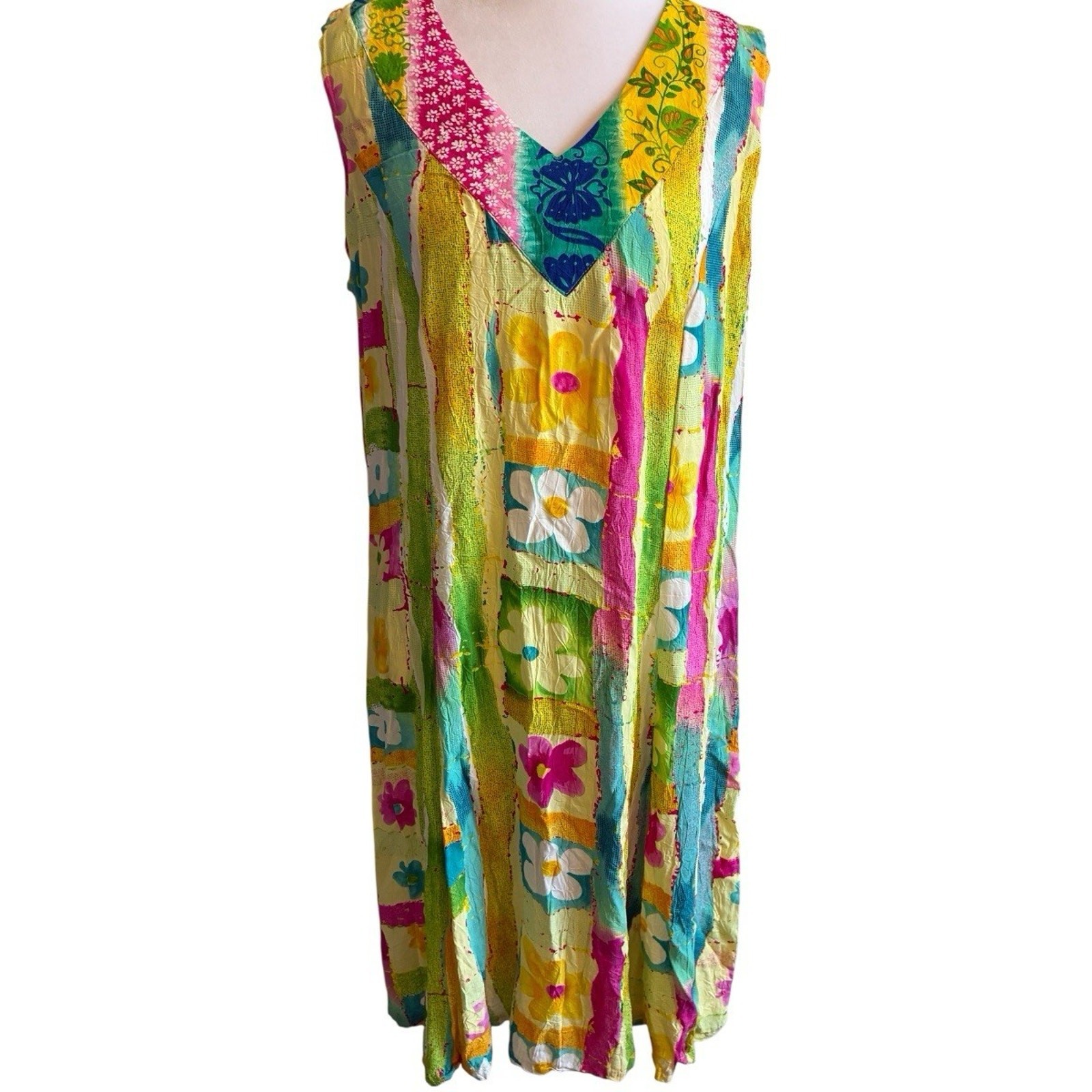 VTG Jams World Floral Dress XL Tropical Shift Relaxed Boho Casual Beach Resort