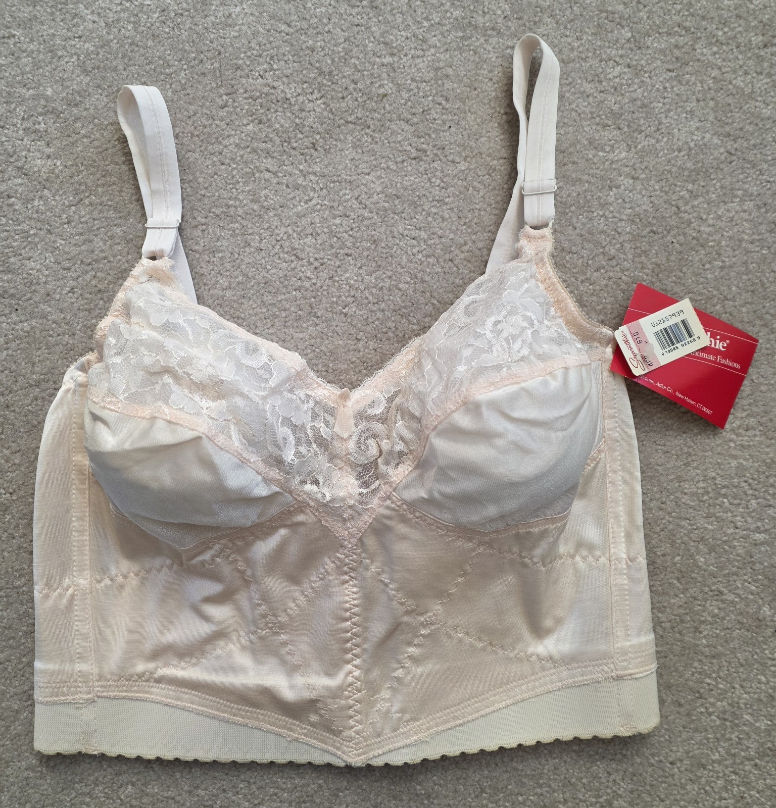 NEW Vintage Smoothie Long Line Bustier Lace 40B Bullet Bra Boned NWT Blush