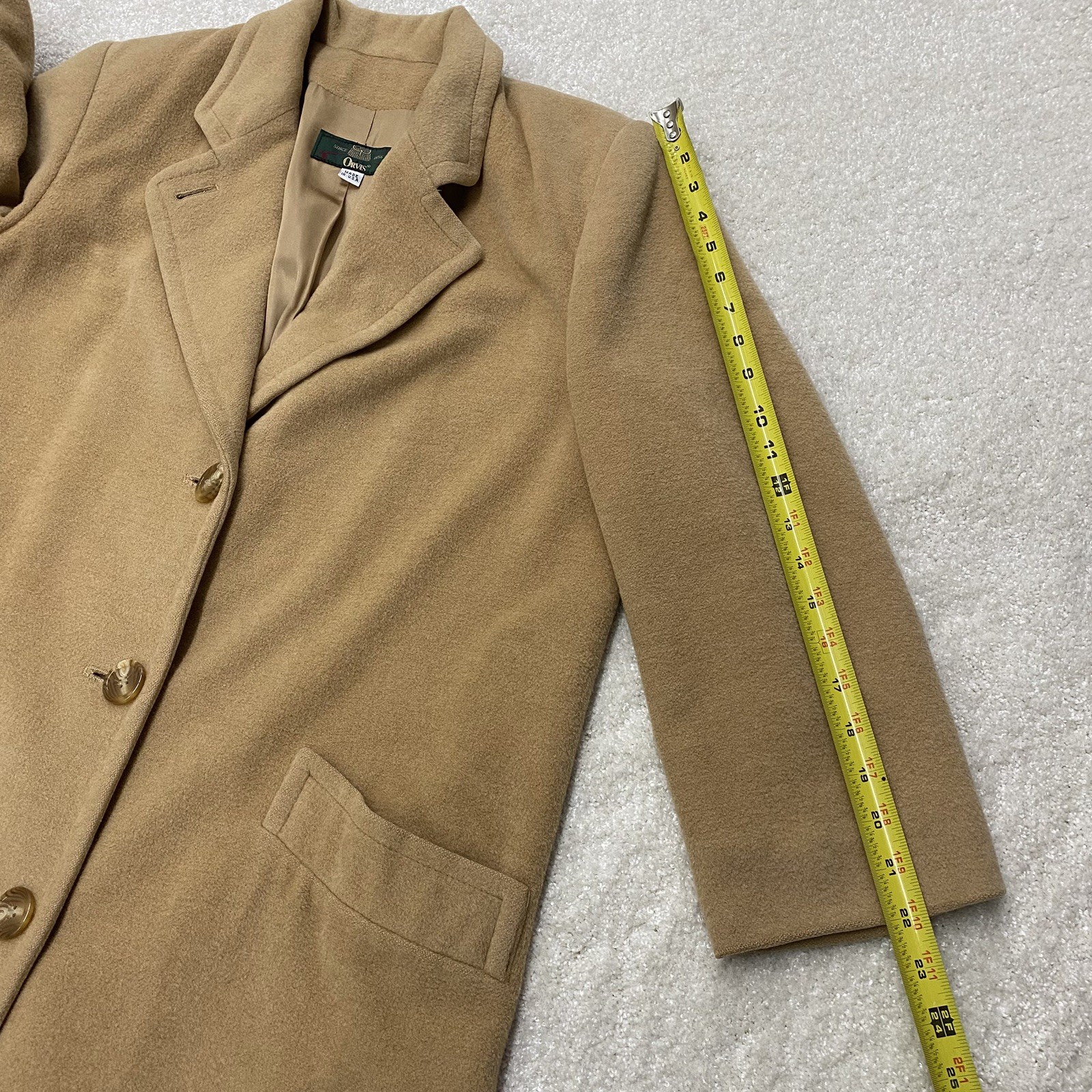 Vintage Womens 100% Camel Hair ORVIS Tan/Camel Satin Lined Trench Coat Size 8