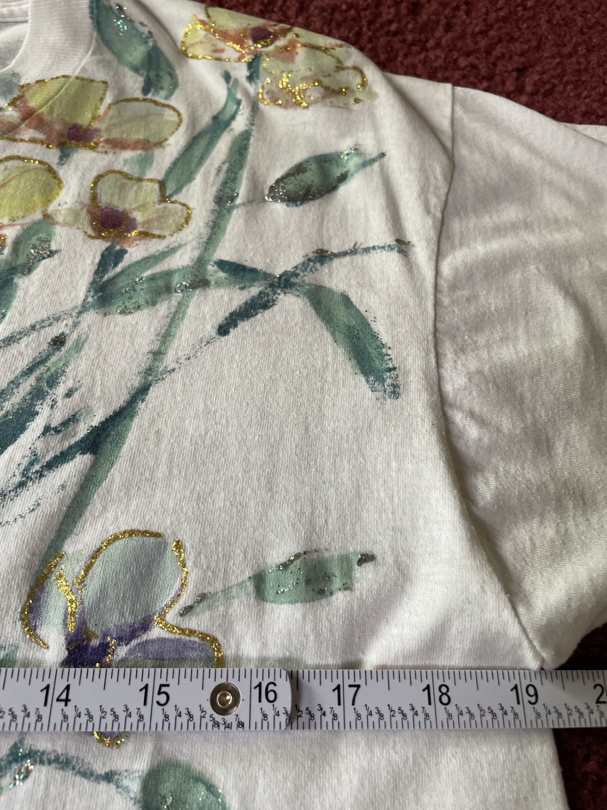 Vintage 90s Floral T Shirt Tee Womens Sz L Yellow Green Single Stitched USA Made