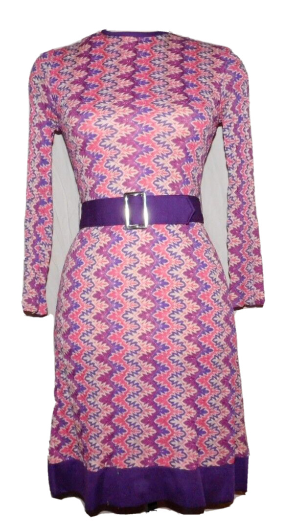 VTG 60’s NU MODE DRESS MOD Pink Purple Bold Psychedelic ZigZag Belt sz S
