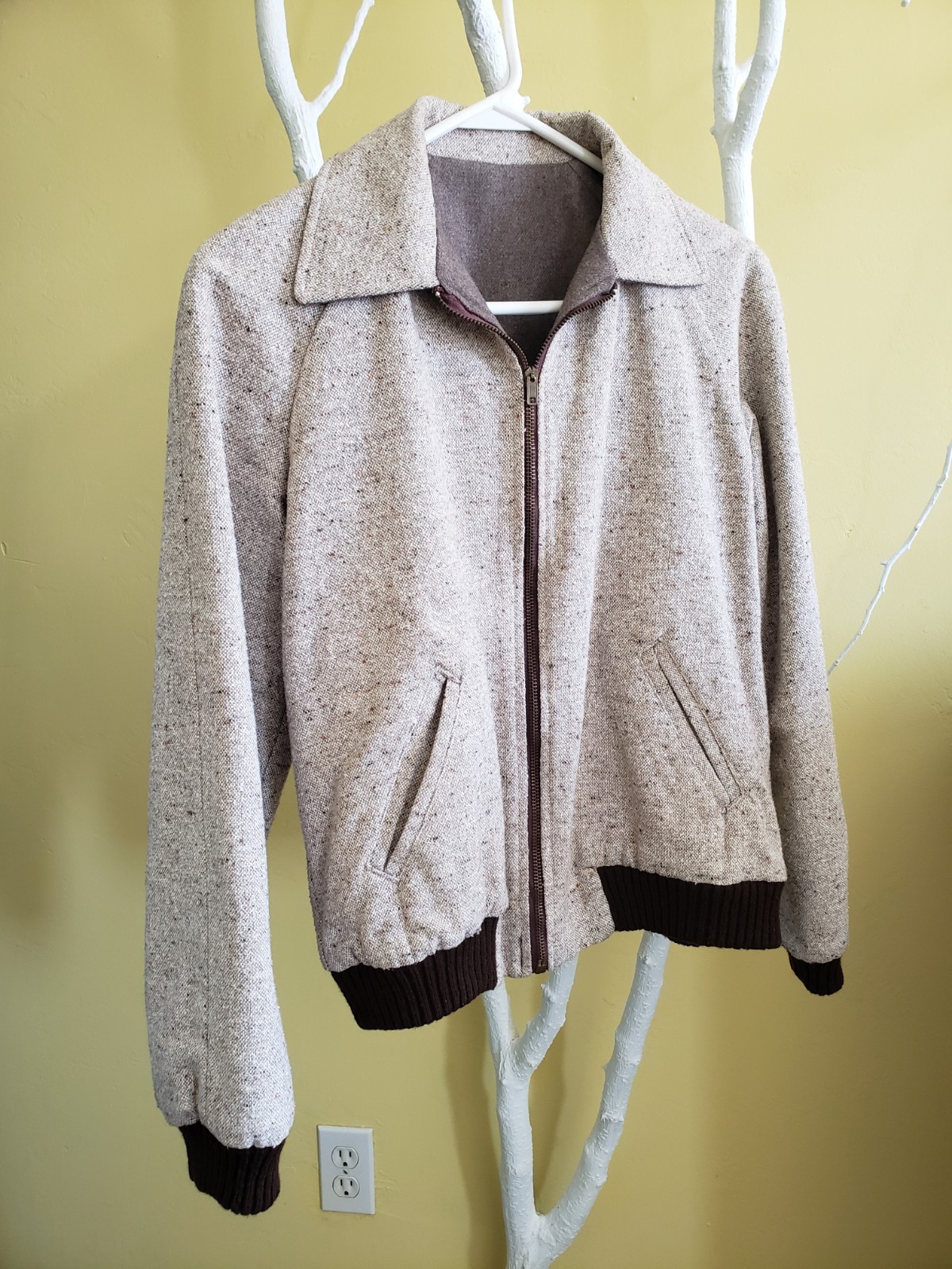 Vintage Tweed Wool Bomber Jacket Happy Legs Cropped Medium Reversable Union Made