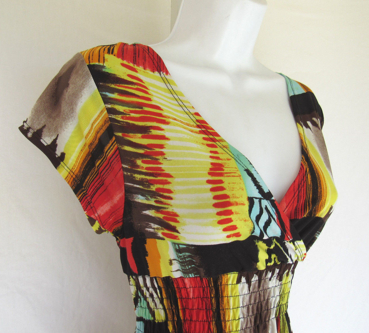 VINTAGE 1980s 90s MOD COLOR BLOCK SUN DRESS POLY SPANDEX
