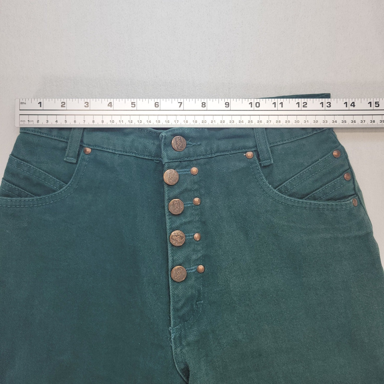 Roper Western Straight Jeans Women 5/6 Green VTG High Rise Button Fly Made USA