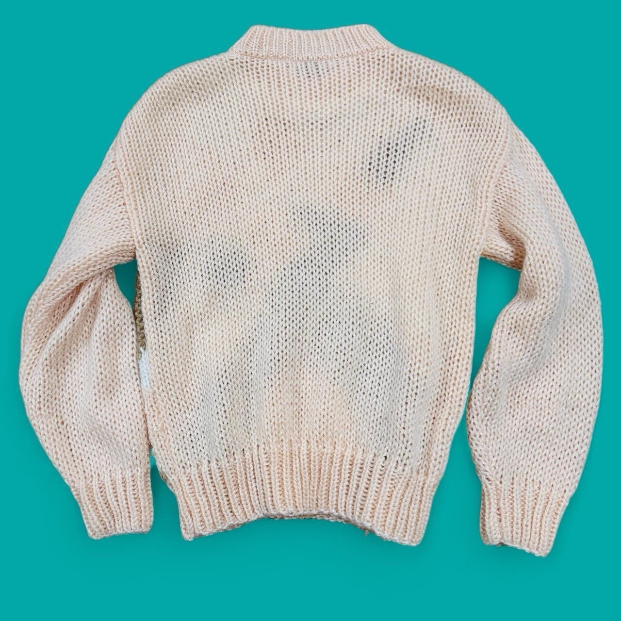 90s Cristina Sweater Large Abstract Geometric Knit Peach Pink Tan Korea Acrylic