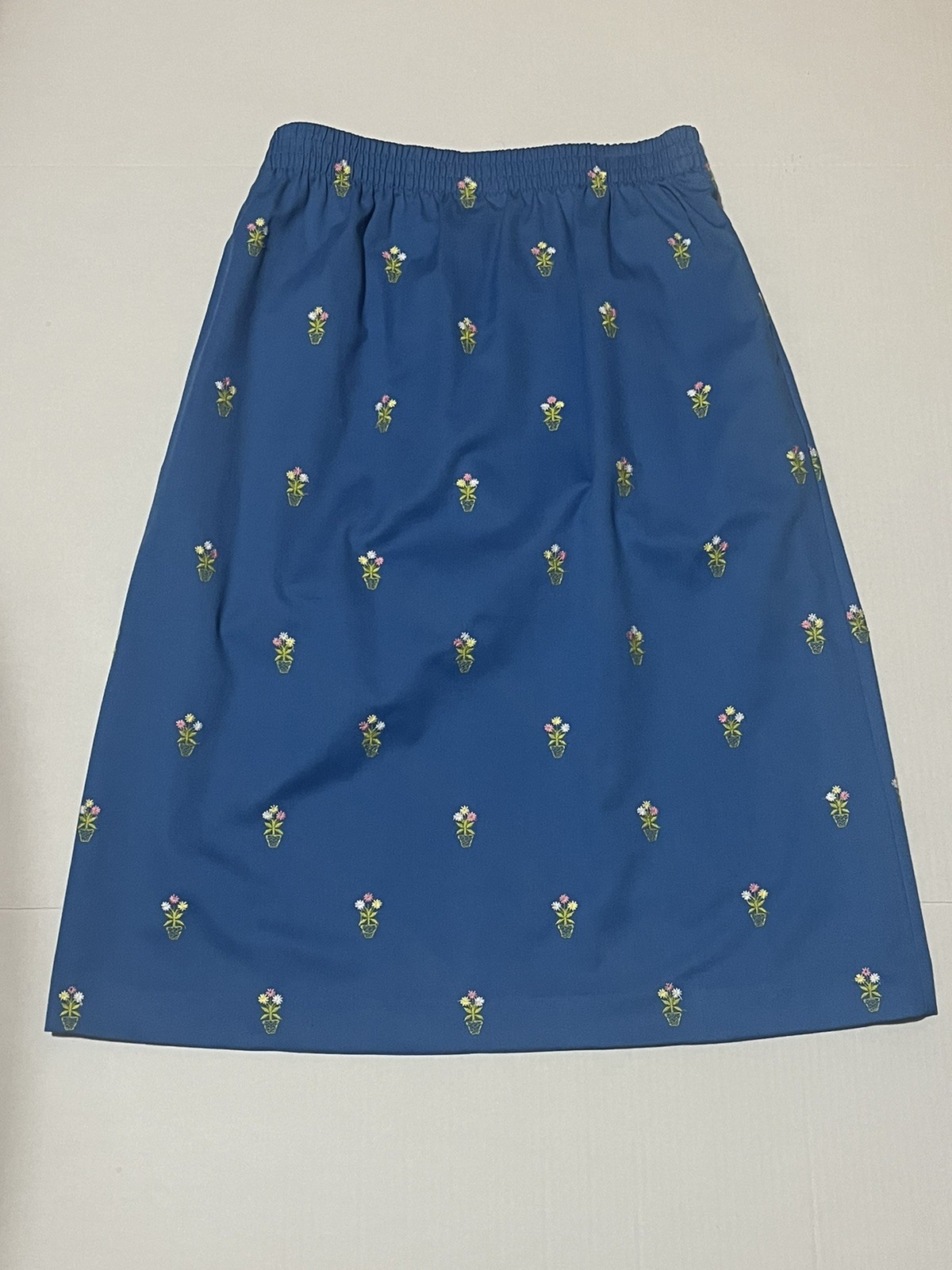 Vtg David Brooks Plant Flower Embroidered Long Skirt Blue Size 14 Cottagecore