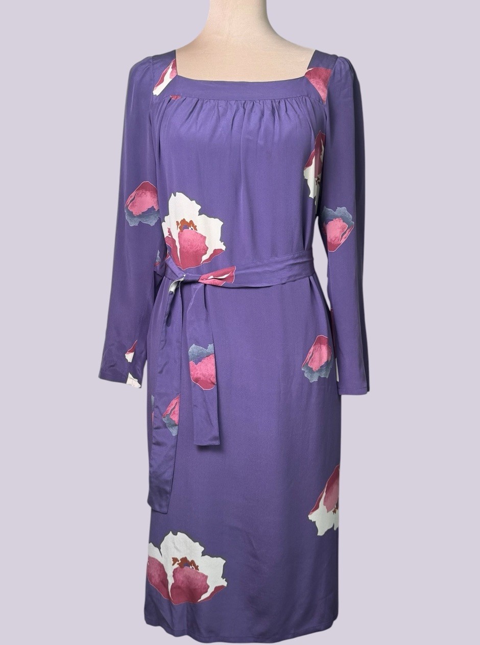 Nora Noh VIntage Silk Hawaiian Mumu Hostess Gown Purple Floral Resortwear Boho
