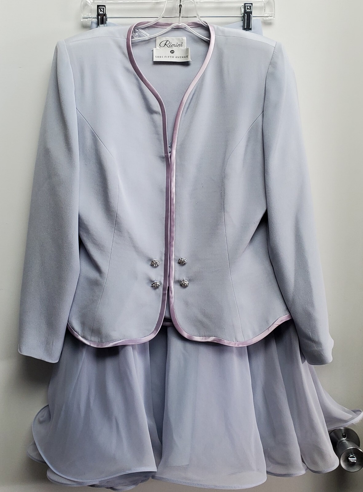 Vintage Rimini SAKS FIFTH AVENUE WOM SZ10 Periwinkle Blue Silk Jacket/Skirt 2PC