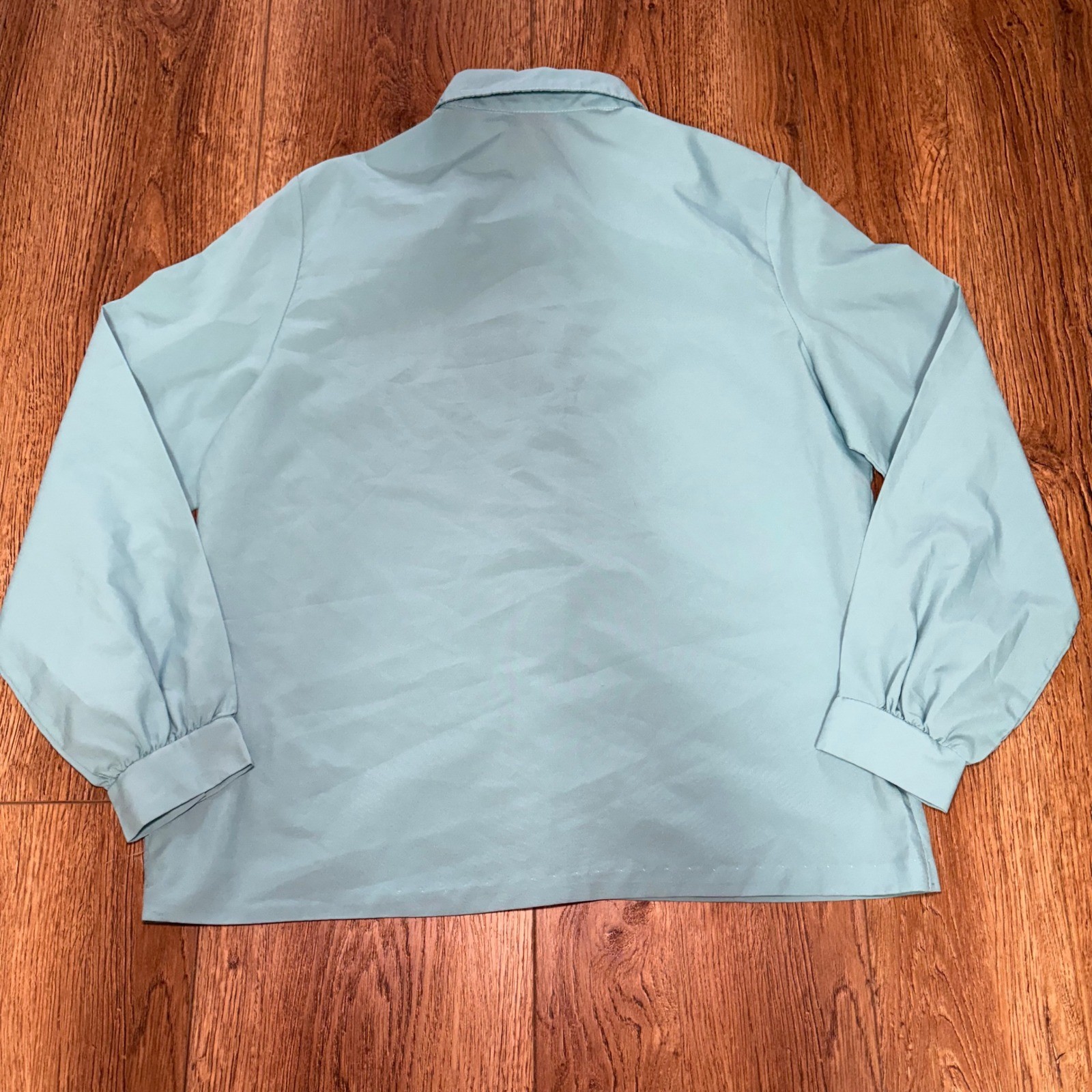 80s Cos Cob Light Blue Embroidered Peter Pan Collar Button Down Blouse Top Large