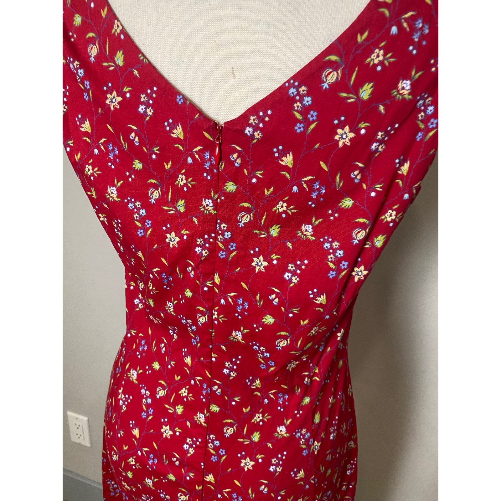 Vintage 90s Express World Brand Red Floral Sheath Dress Sundress Cottagecore 9