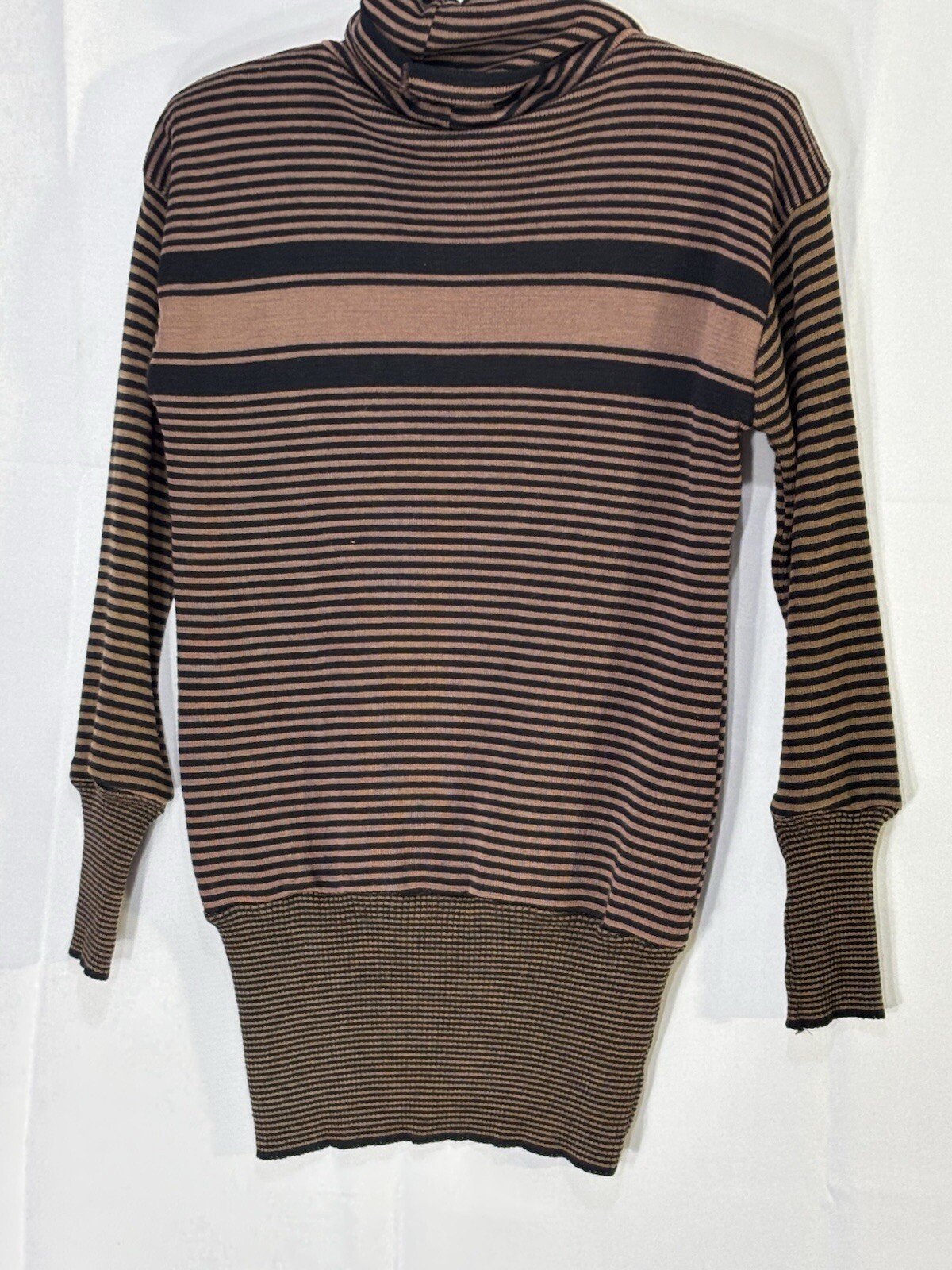 Rare Vintage Geistex striped brown/black draped turtleneck Sweater Retro