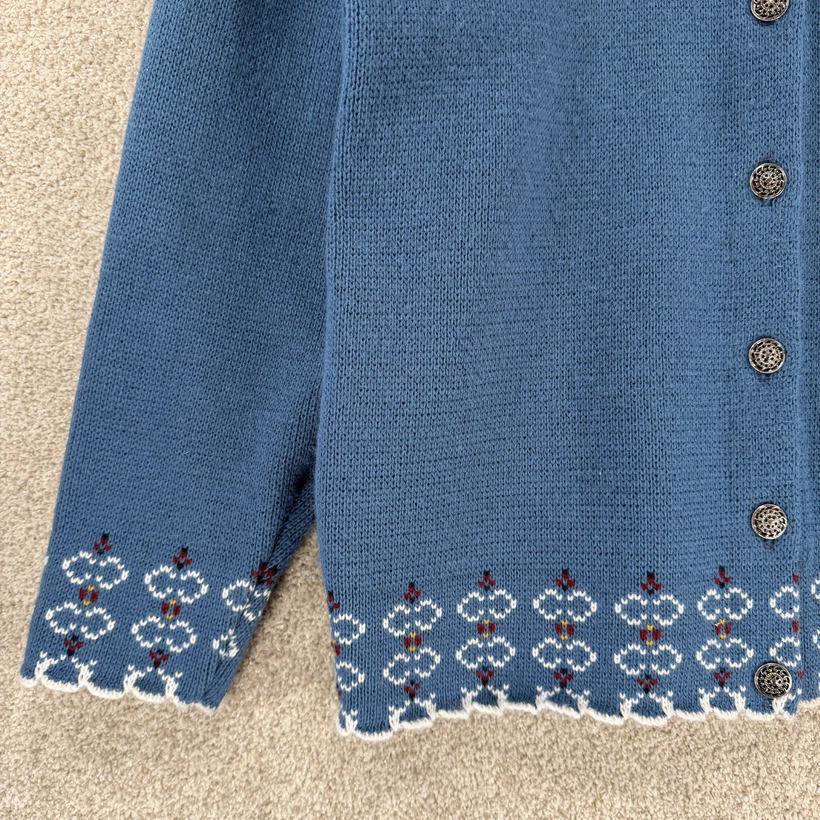 Jersild Cardigan Sweatee Sz 1X Nordic Cottage Core Fair Isle Blue Coquette USA