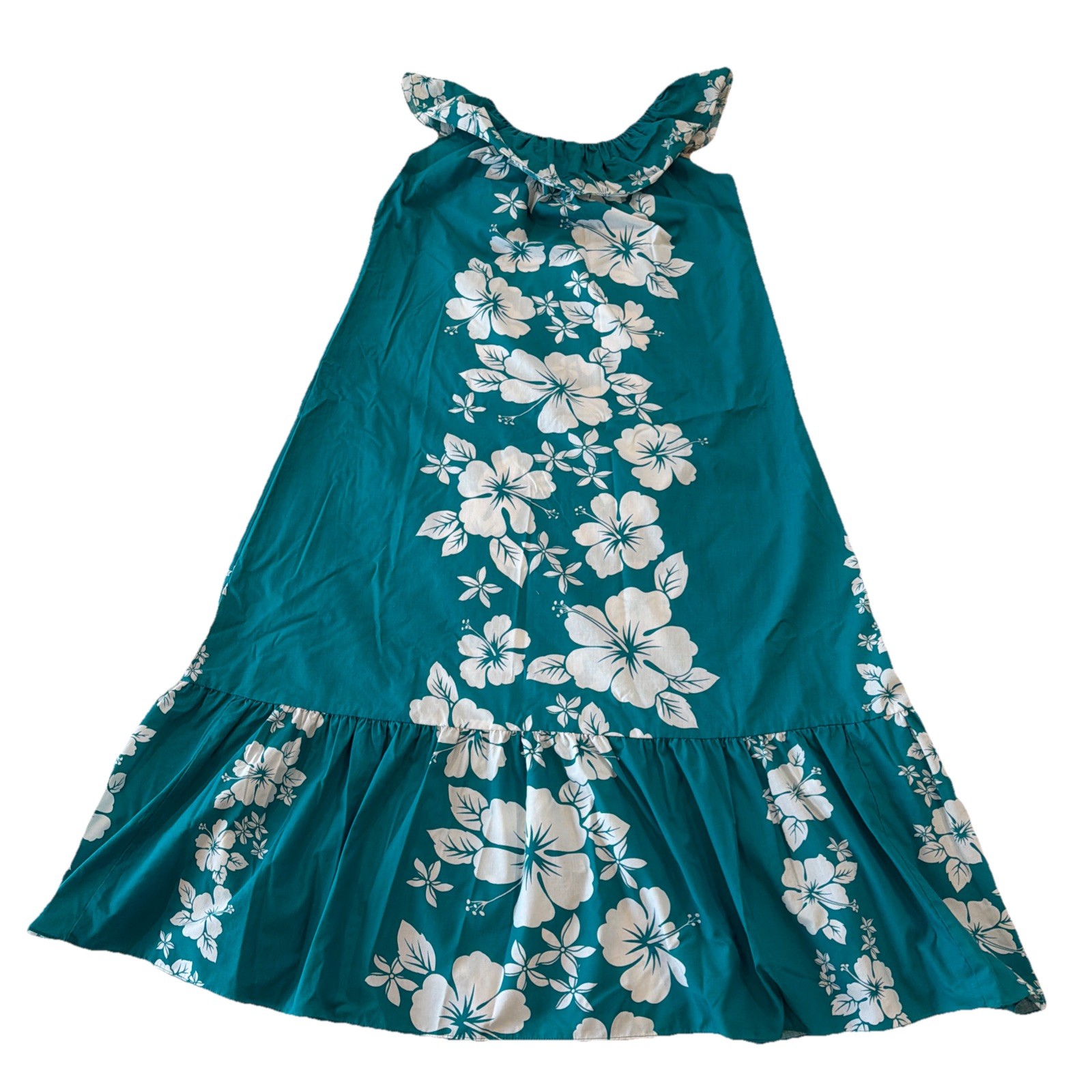 Vintage Helena’s Hawaii Turquoise White Floral Dress Made In Hawaii Size Medium