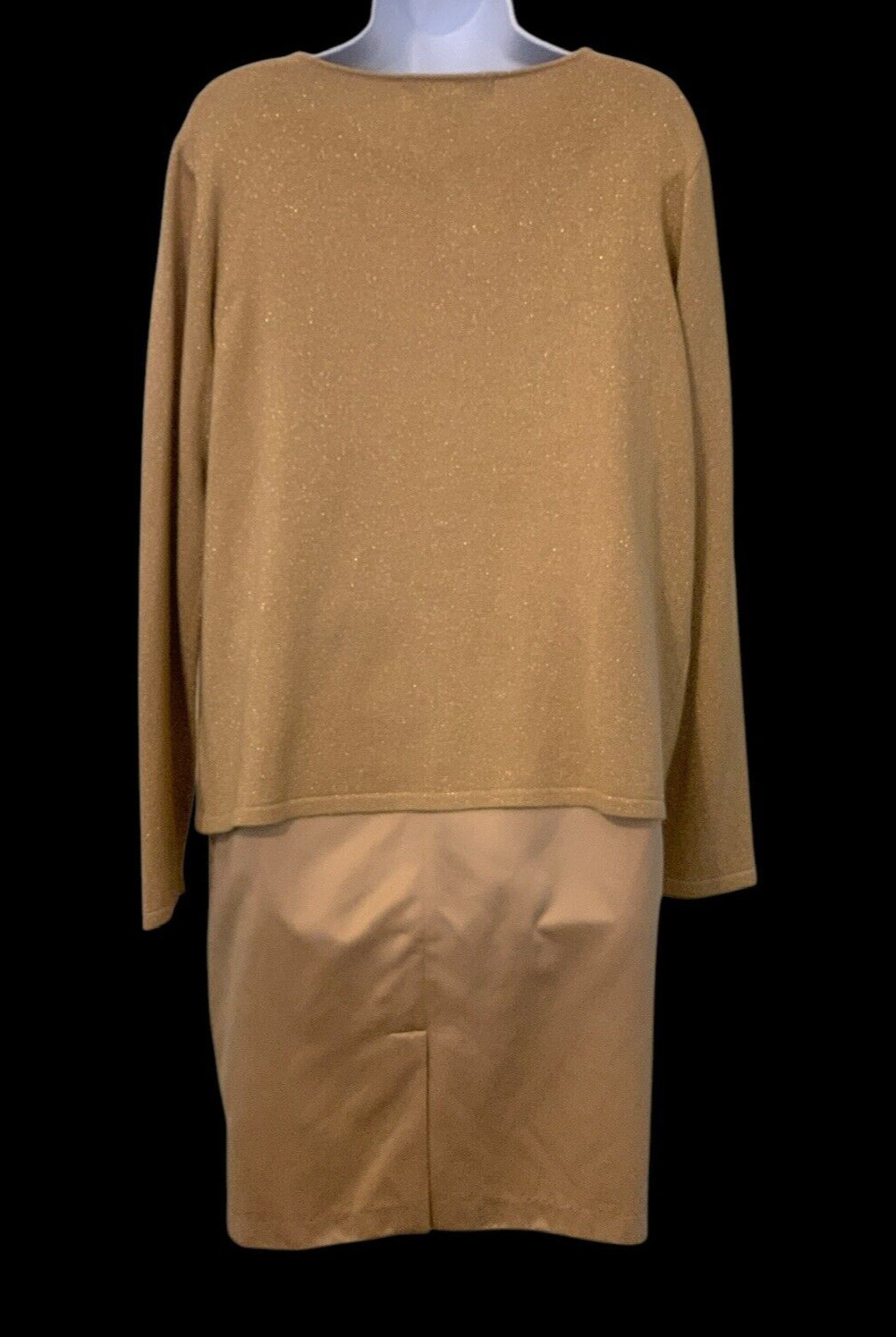 Victoria Holley Womens 2 PC Dress Set Size 14 Gold Silk Blend Matching Cardigan
