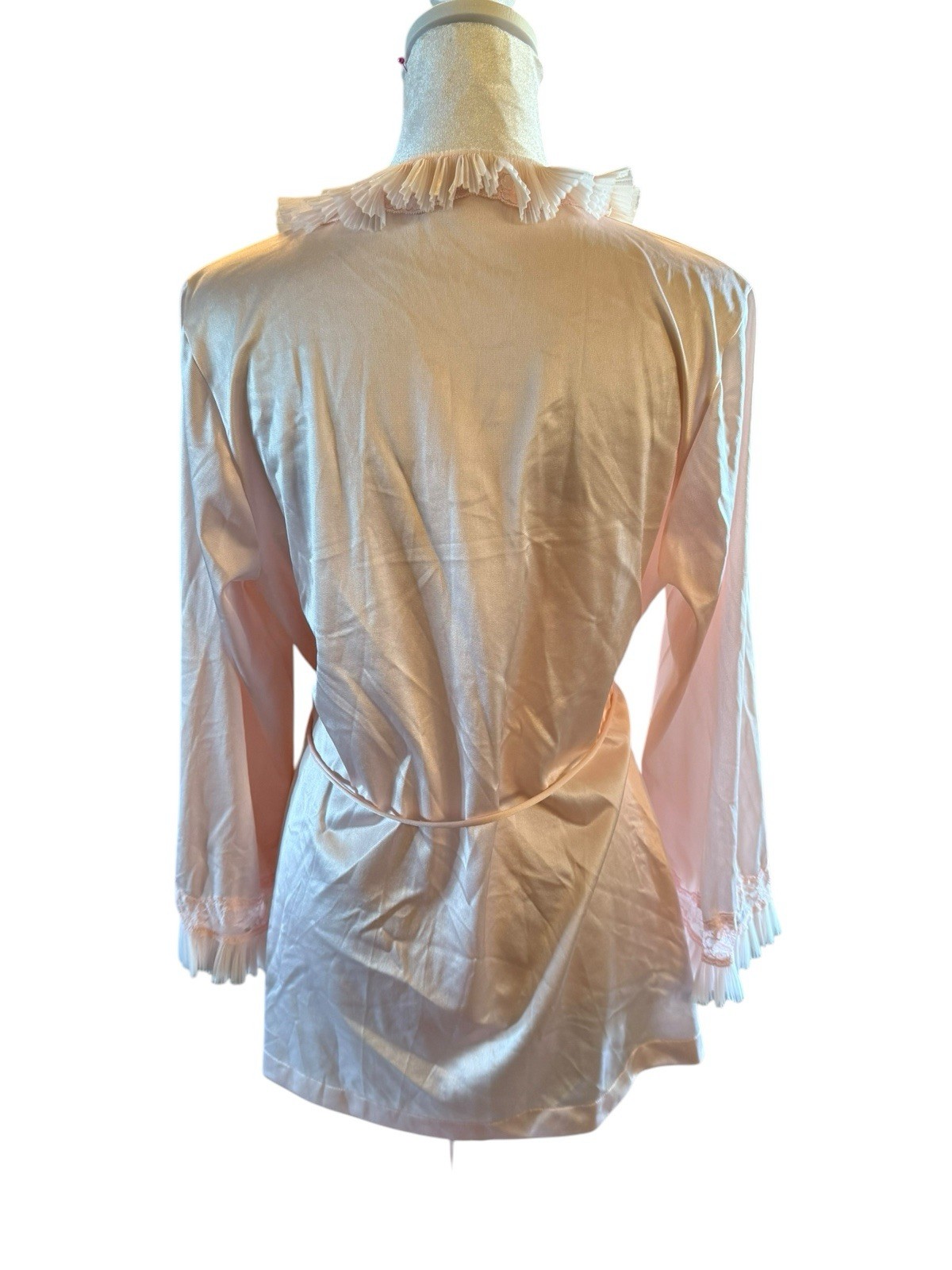 Vintage Jolie Two Pink Night Gown Top Short Robe Bed Jacket Ruffle Tie Nylon S