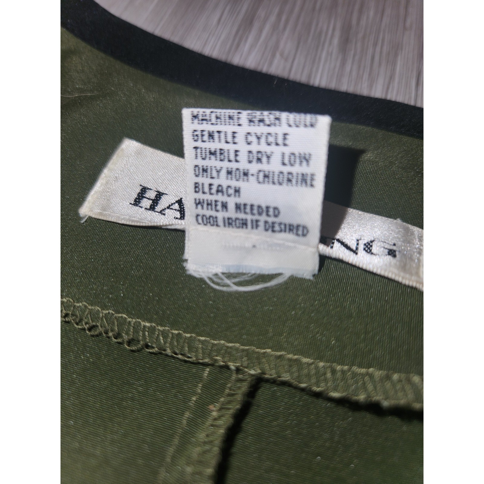 Hana Sung NEW Vintage Olive Green Wavy Trim Button Front Midi Dress Size 14