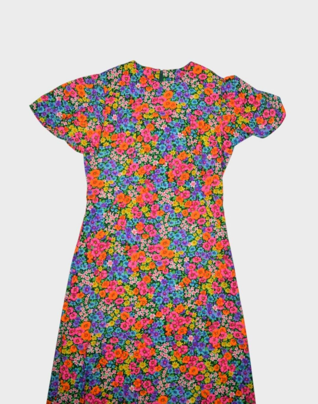 Vintage 60s Dress Womens S Floral Multicolor Maxi Short Sleeve Day Hippy Boho