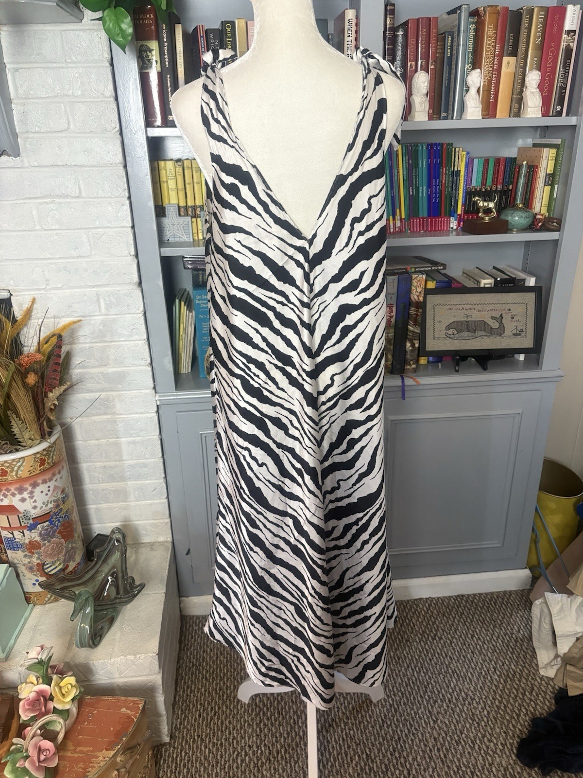 Vintage 1980s Bob Mackie Black & White Tiger Print Slip Dress Size Small