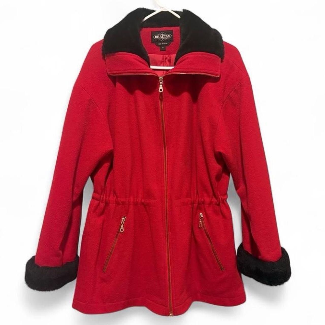 Vtg Wool Zip Up Coat, S Red And Black Warm Winter Classic Chic Party Going Out ￼
