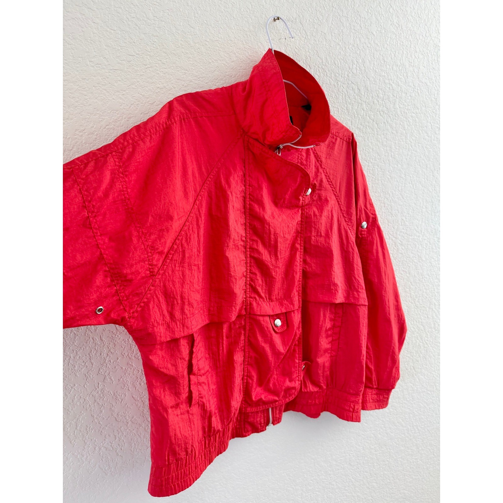 Vintage Andy Johns Windbreaker Jacket Women Medium Red 80s Zip Snap
