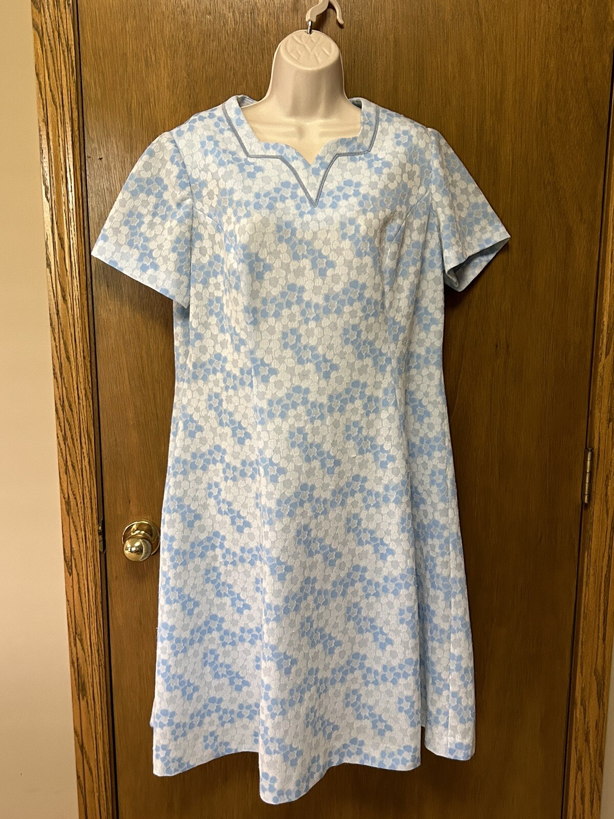 VTG 60’s/70’s Leslie Pomer Retro Blue/white floral Dress Coquette Z23