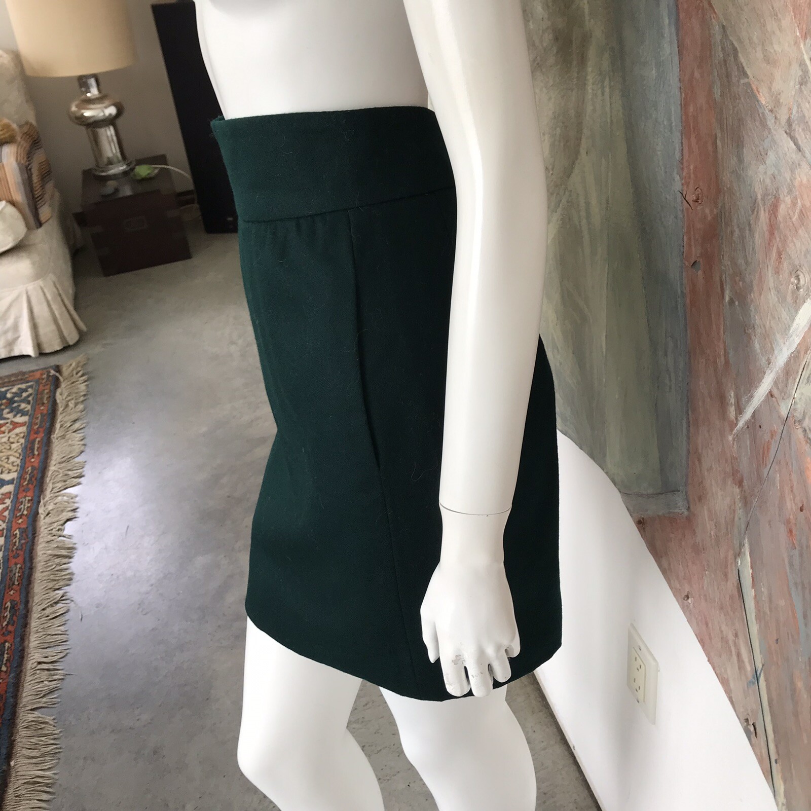 Vintage Gloria Sachs Jungle Hunter Green Wool Pencil High Waisted Skirt Size 4