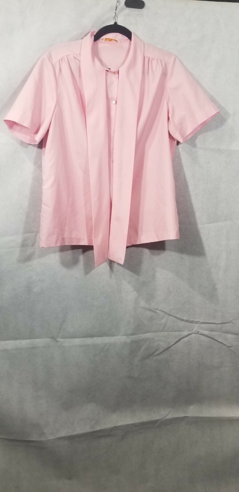 VTG Lea Mar Pink Secretarial Professional Bow Tie Button Up Blouse Rockabilly