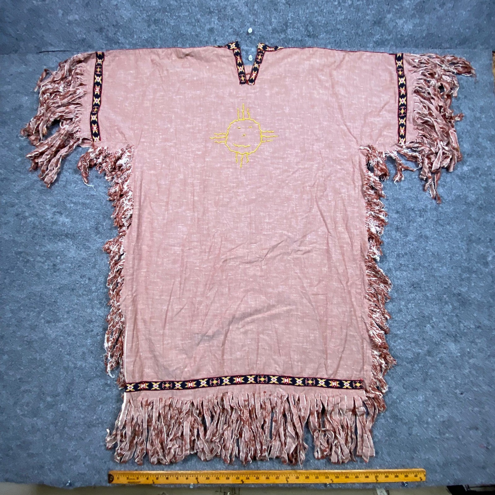 Vintage Campfire Girl Ceremonial Dress Terracotta Beaded Sun Fringe Dress