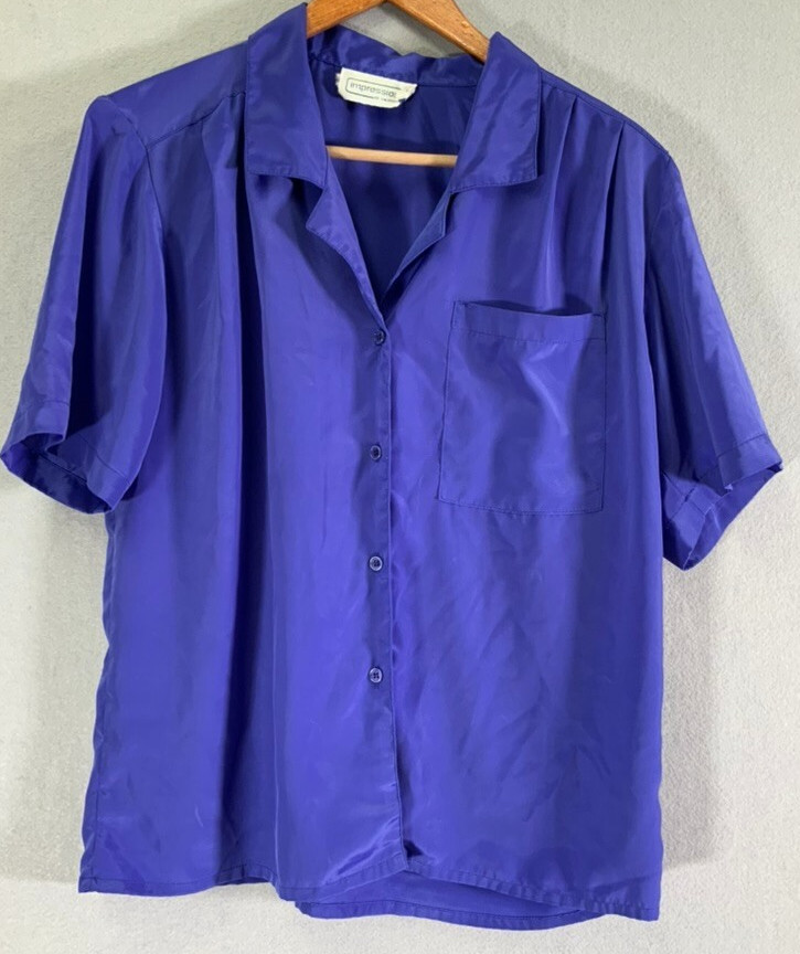 VTG 80’s Impressions Of California Women Top Sz M Blouse Blue Silky NICE!